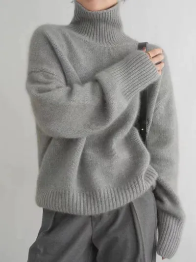 Women'S Fashion Casual Autumn And Winter Solid Color Turtleneck Long-Sleeve Knitted Loose Sweater
