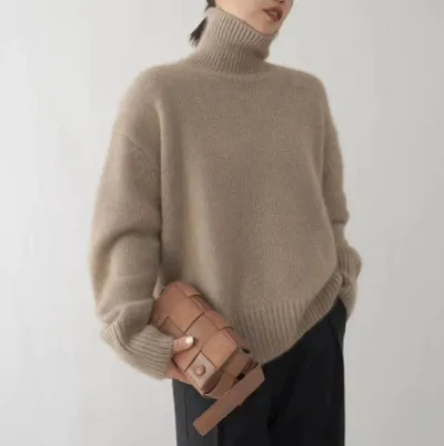 Women'S Fashion Casual Autumn And Winter Solid Color Turtleneck Long-Sleeve Knitted Loose Sweater