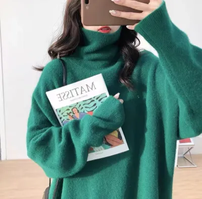 Women'S Fashion Casual Autumn And Winter Solid Color Turtleneck Long-Sleeve Knitted Loose Sweater