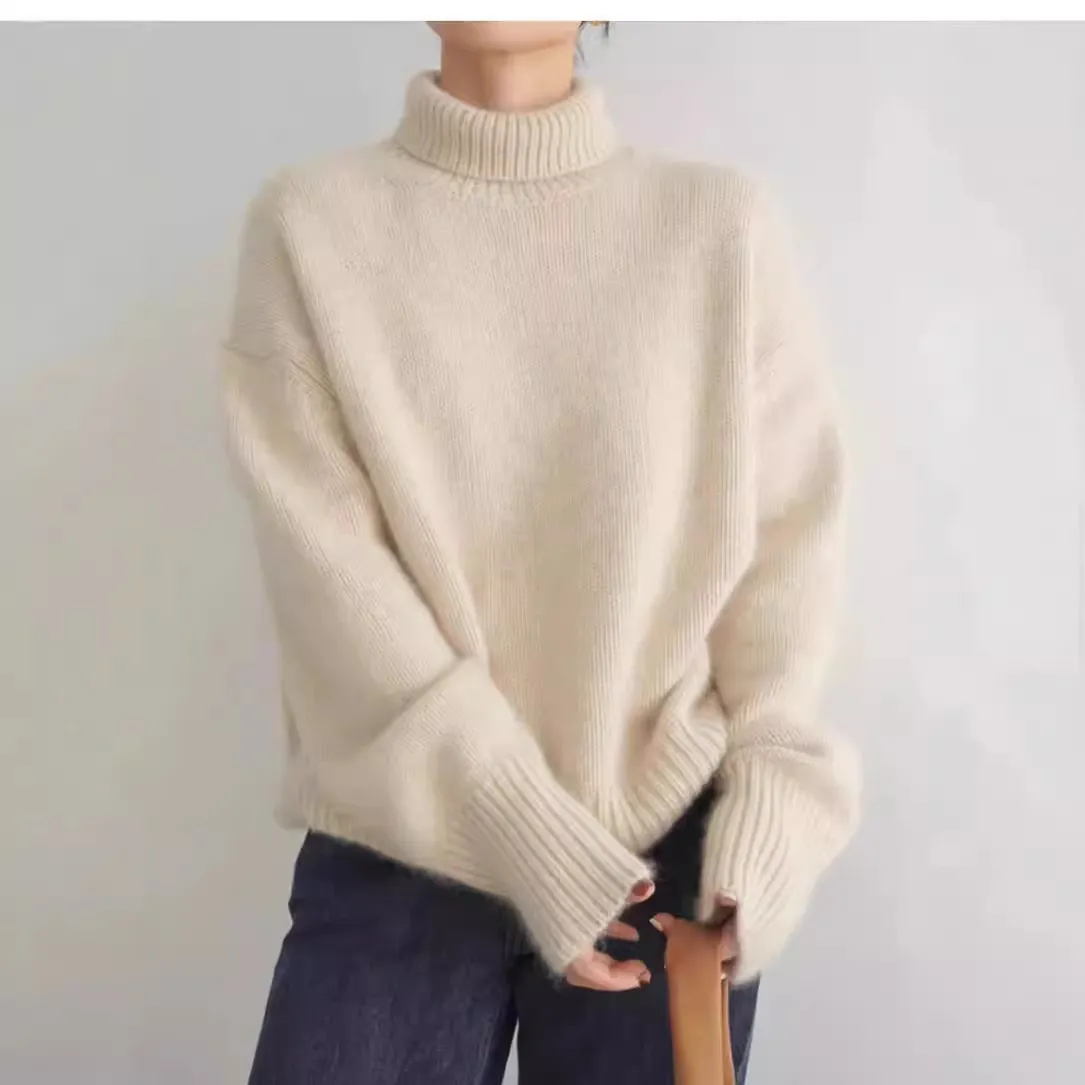 Women'S Fashion Casual Autumn And Winter Solid Color Turtleneck Long-Sleeve Knitted Loose Sweater