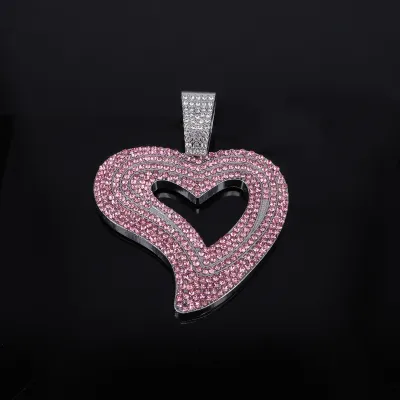 Men Fashion Hip-Hop Big Love Rhinestone Pendant Alloy Necklace