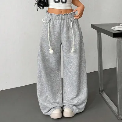 Women'S Fashion Casual Autuumn Ruffled Drawstring Design Wide Leg Pants