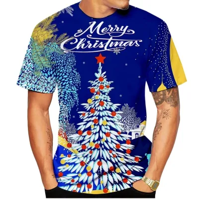 Christmas Men Fashion Casual Summer 3d Printed Short-Sleeve T-Shirt