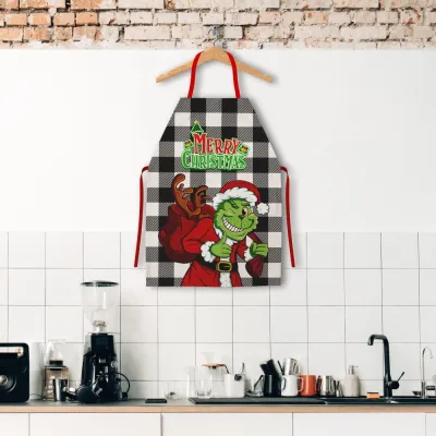 Christmas Fashion Grinch Santa Claus Printed Family Kitchen Apron