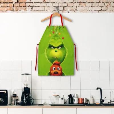 Christmas Fashion Grinch Santa Claus Printed Family Kitchen Apron