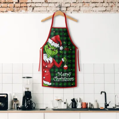 Christmas Fashion Grinch Santa Claus Printed Family Kitchen Apron