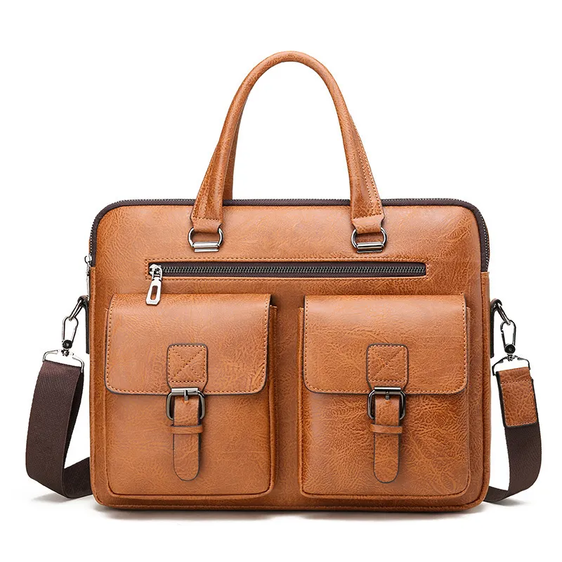 Men'S Fashion Casual Retro Portable Double Pocket Business Briefcase