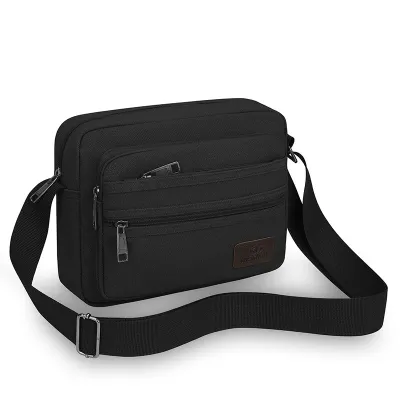 Men'S Fashion Casual Solid Color Thickened Multi-Layer Zipper Wear-Resistant Canvas Crossbody Bag
