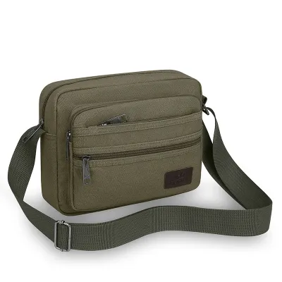 Men'S Fashion Casual Solid Color Thickened Multi-Layer Zipper Wear-Resistant Canvas Crossbody Bag