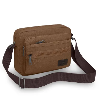 Men'S Fashion Casual Solid Color Thickened Multi-Layer Zipper Wear-Resistant Canvas Crossbody Bag