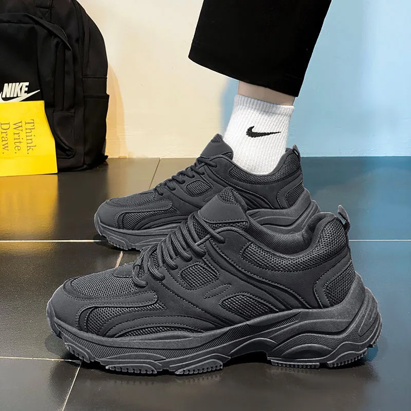 Men'S Fashion Casual Black Non-Slip Wear-Resistant Thick Sole Sneakers