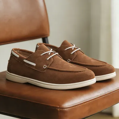 Men'S Fashion Casual Solid Color Flat Slip-On Loafers Leather Shoes