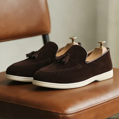 Men'S Fashion Casual Solid Color Flat Slip-On Loafers Leather Shoes