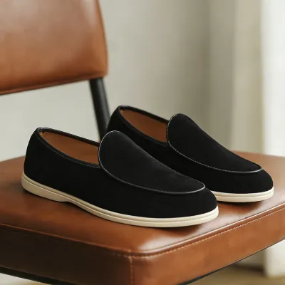 Men'S Fashion Casual Solid Color Flat Slip-On Loafers Leather Shoes