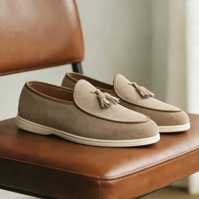 Men'S Fashion Casual Solid Color Flat Slip-On Loafers Leather Shoes