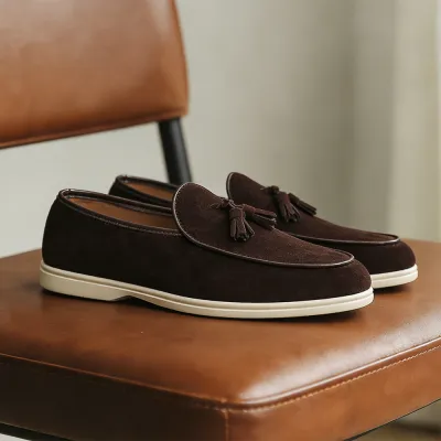 Men'S Fashion Casual Solid Color Flat Slip-On Loafers Leather Shoes