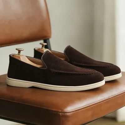 Men'S Fashion Casual Solid Color Flat Slip-On Loafers Leather Shoes