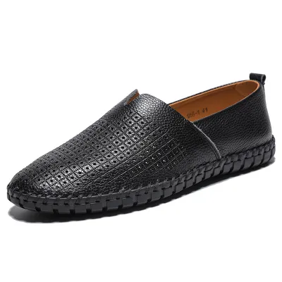 Men'S Fashion Casual Solid Color Top Layer Cowhide Loafers Leather Shoes