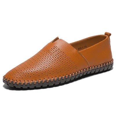Men'S Fashion Casual Solid Color Top Layer Cowhide Loafers Leather Shoes