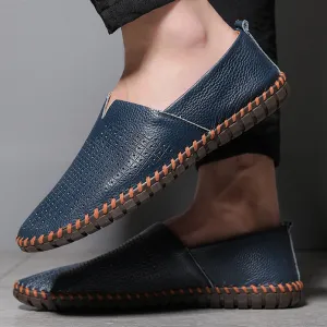 Men'S Fashion Casual Solid Color Top Layer Cowhide Loafers Leather Shoes