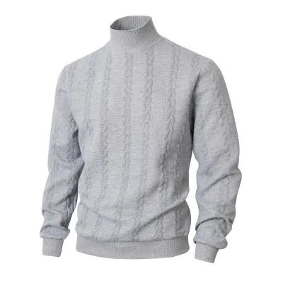 Men'S Fashion Casual Autumn And Winter Solid Color Jacquard High Collar Warm Long Sleeve Knitted Sweater