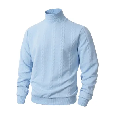 Men'S Fashion Casual Autumn And Winter Solid Color Jacquard High Collar Warm Long Sleeve Knitted Sweater