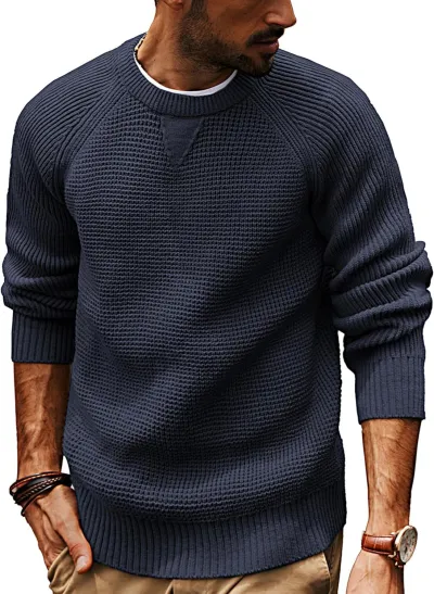 Men'S Fashion Casual Winter Simple Solid Color Thickened Long-Sleeve Loose Knitted Sweater