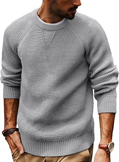 Men'S Fashion Casual Winter Simple Solid Color Thickened Long-Sleeve Loose Knitted Sweater
