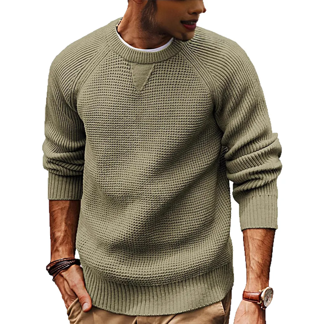 Men'S Fashion Casual Winter Simple Solid Color Thickened Long-Sleeve Loose Knitted Sweater