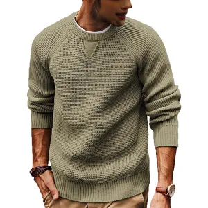 Men'S Fashion Casual Winter Simple Solid Color Thickened Long-Sleeve Loose Knitted Sweater