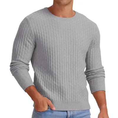 Men'S Fashion Casual Autumn Winter Solid Color Round Neck Long Sleeve Knitted Sweater