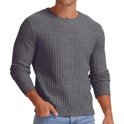 Men'S Fashion Casual Autumn Winter Solid Color Round Neck Long Sleeve Knitted Sweater