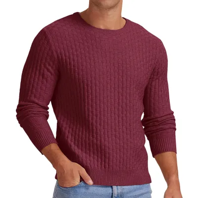 Men'S Fashion Casual Autumn Winter Solid Color Round Neck Long Sleeve Knitted Sweater