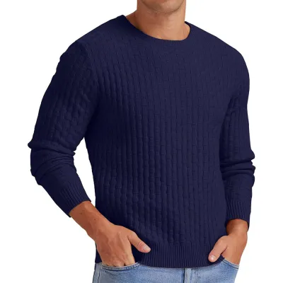 Men'S Fashion Casual Autumn Winter Solid Color Round Neck Long Sleeve Knitted Sweater