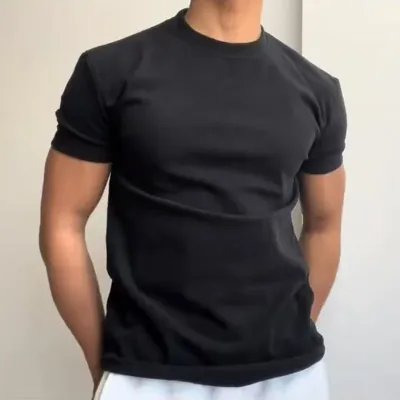 Men Fashion Casual Simple Cotton Solid Color Short-Sleeve T-Shirt