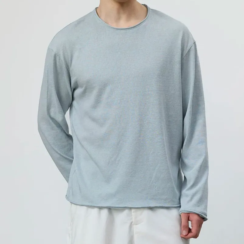 Men Fashion Casual Simple Summer Solid Color Breathable Long Sleeve T-Shirt