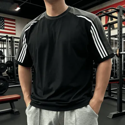 Men'S Fashion Casual Summer Contrast Color Stripe Round Neck Short-Sleeve T-Shirt