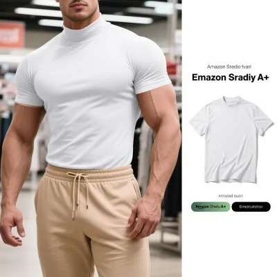 Men'S Fashion Summer Solid Color High Neck Short Sleeve Tight T-Shirt