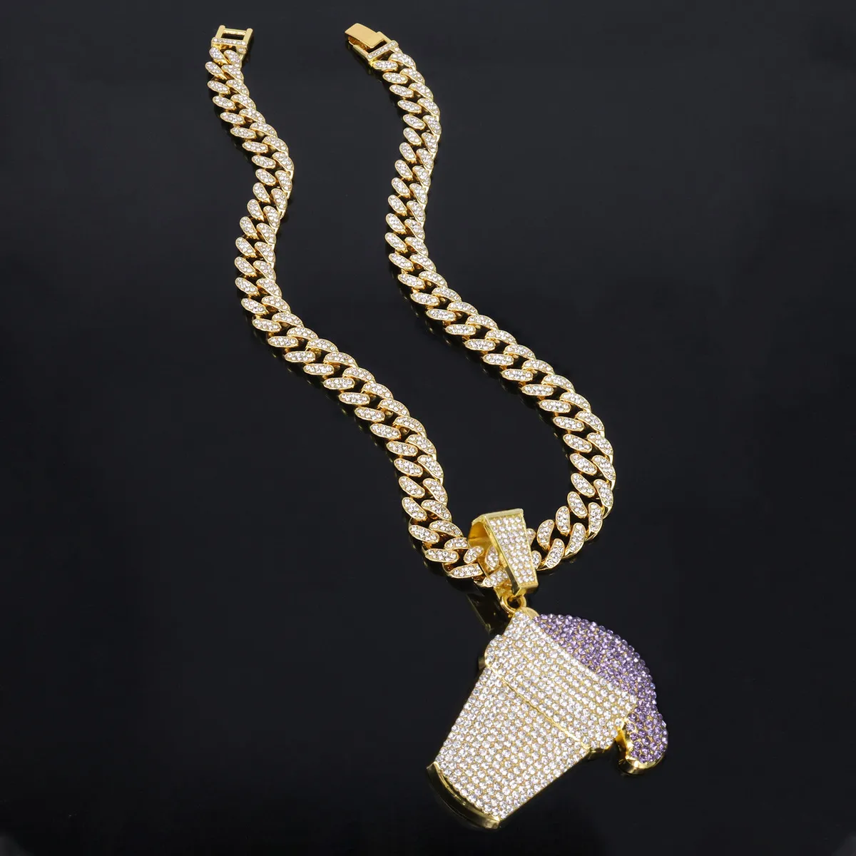 Men Fashion Hip Hop Rhinestone Ice Cream Pendant Alloy Necklace