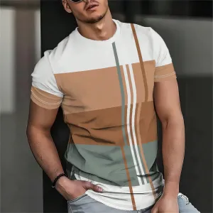 Men'S Fashion Casual Summer Color Block Stripe Round Neck Short Sleeve T-Shirt
