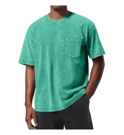 Men Fashion Casual Retro Simple Washed Pocket Round Neck Short-Sleeve Loose T-Shirt