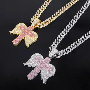 Men'S Fashion Creative Rhinestone Cross Angel Wings Pendant Alloy Necklace