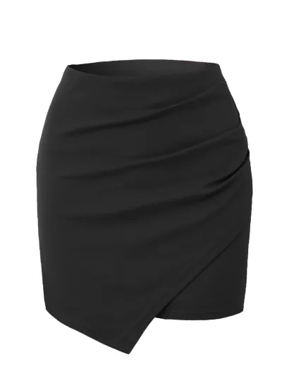 Women'S Fashion Sexy Solid Color Irregular Pleated High Waist Tight Kink Skirt