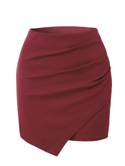 Women'S Fashion Sexy Solid Color Irregular Pleated High Waist Tight Kink Skirt