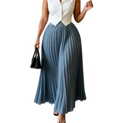 Women'S Fashion Casual Elegant Solid Color High Waist Pleated Skirt