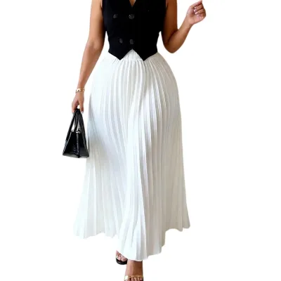 Women'S Fashion Casual Elegant Solid Color High Waist Pleated Skirt