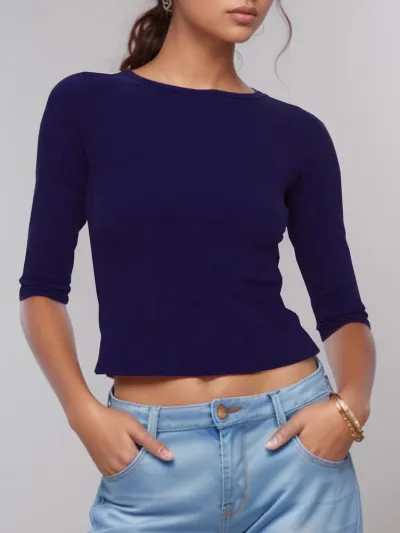Women Fashion Casual Spring And Summer Solid Color Round Neck Long-Sleeve T-Shirt
