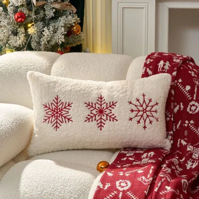 Christmas Decorative Snowflake Gingerbread Man Embroidered Pillow Cover