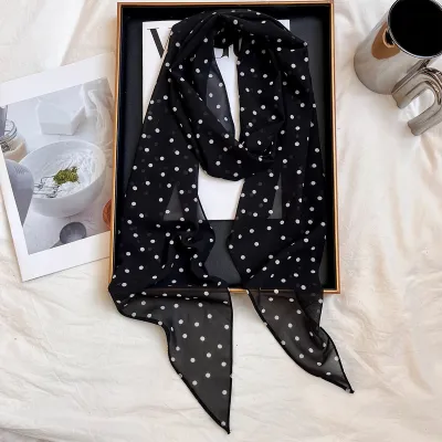 Women Fashion Casual Summer Polka Dot Print Ribbon Thin Scarf