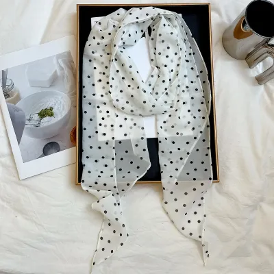 Women Fashion Casual Summer Polka Dot Print Ribbon Thin Scarf